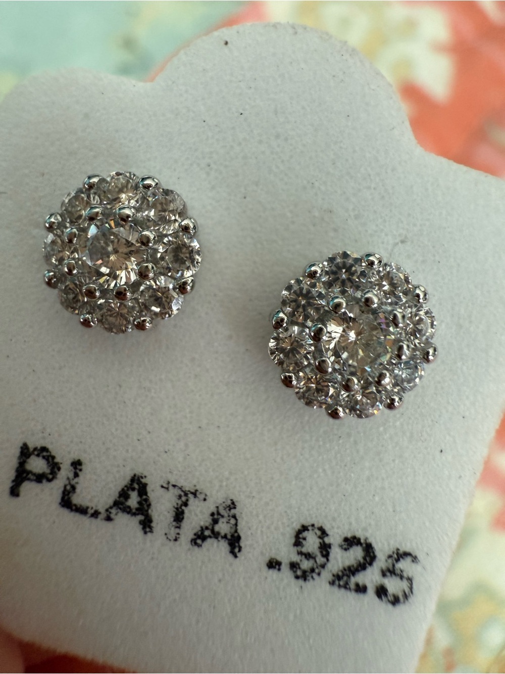 Italian Silver .925 Crystal Cluster Stud Earrings - Silver